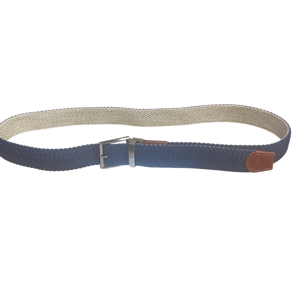 Tommy Bahama Mens Reversible Braided Stretch‎ Belt Navy Khaki Leather 11TM030005